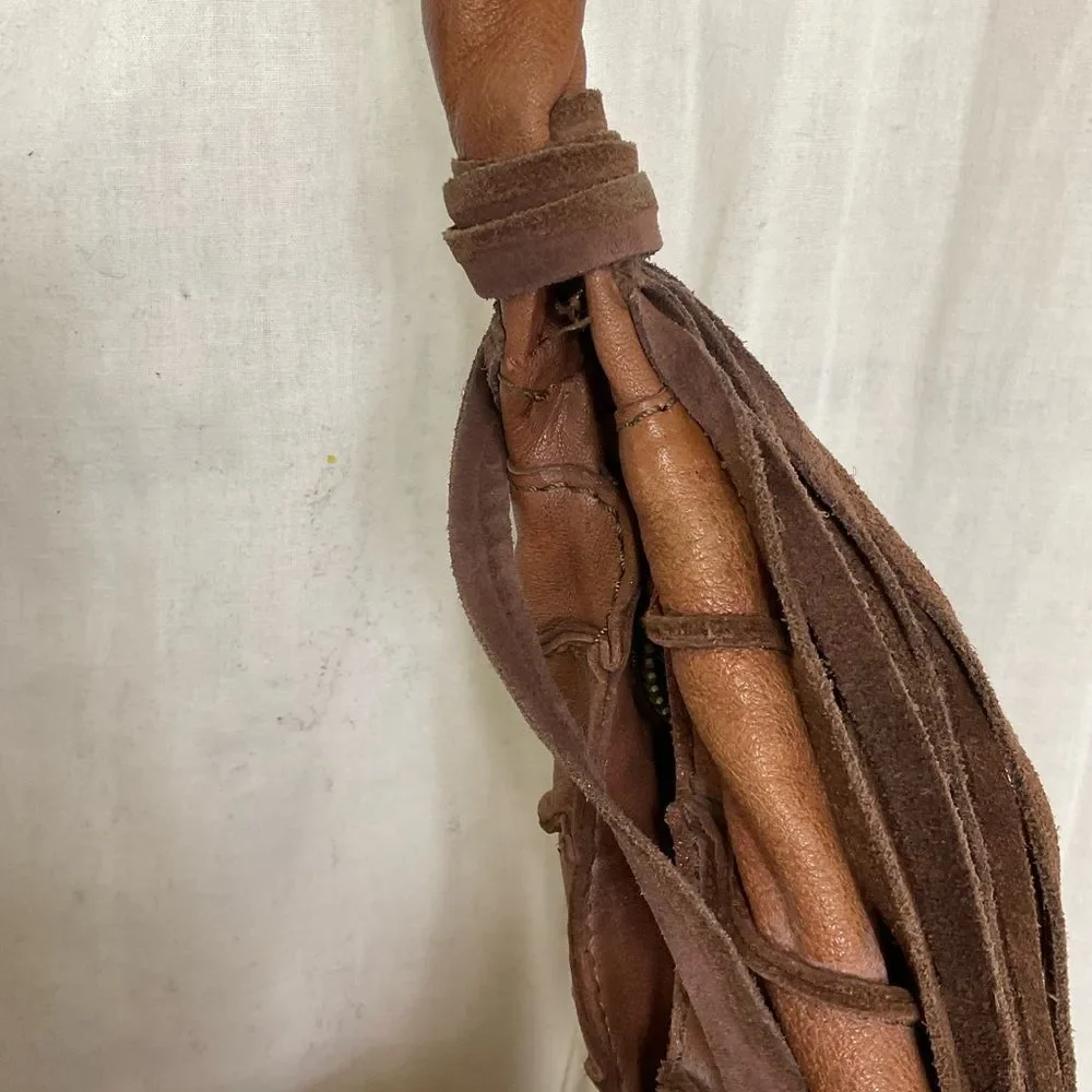Lucky Brand Brown Canteena Fringe Leather Hobo Shoulder Bag